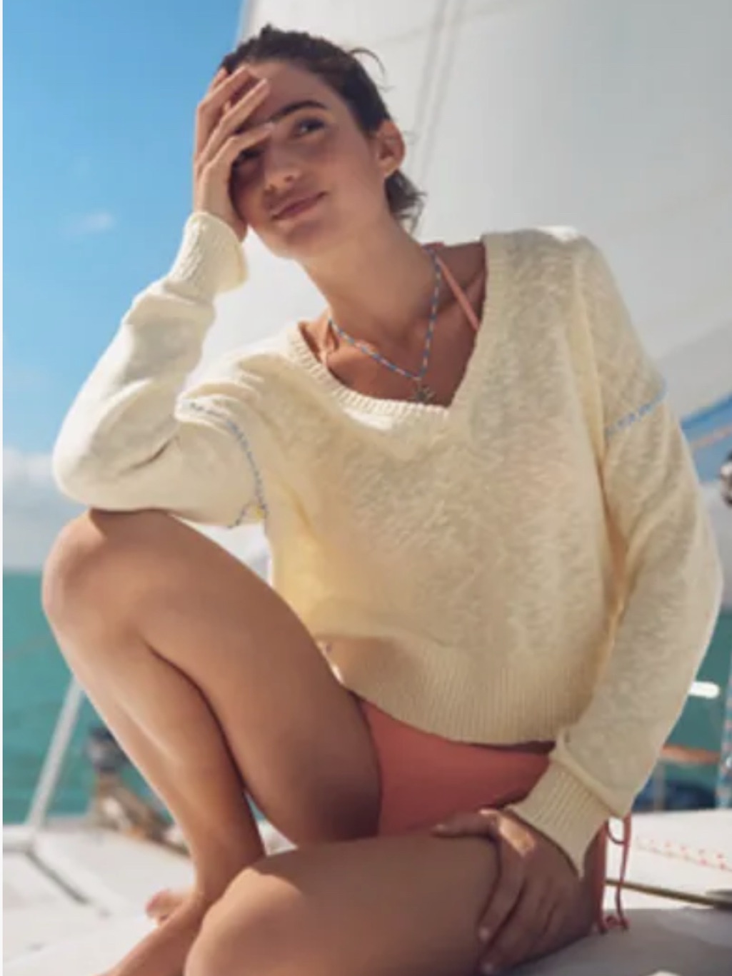 *Nwt* Sundry Pale Yellow 100% Cotton V-Neck Pullover Sweater
